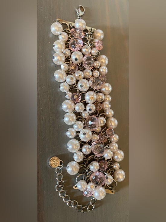 Simply Vera By Vera Wang Jewelry - Vera Wang Pearl and Pink Crystal Cluster Bracelet